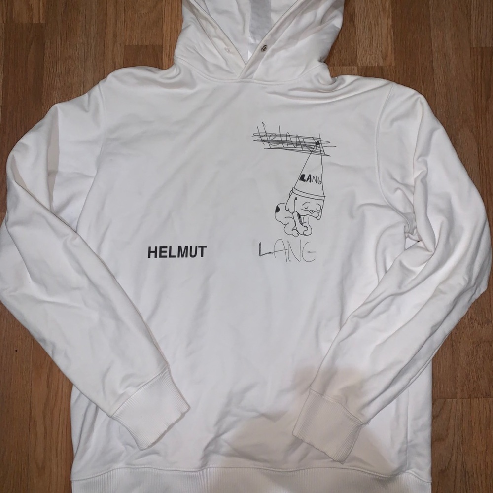 Helmut Lang White Puppy Pullover Hoodie Size Large